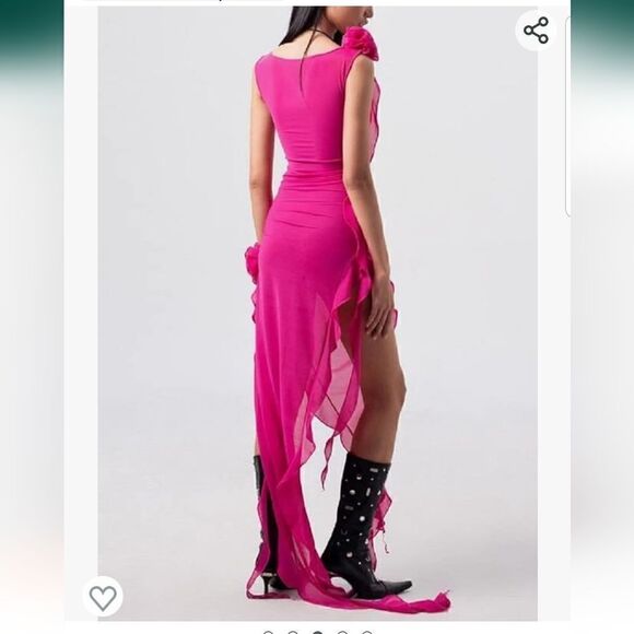 Women 3D Flower Irregular Ruffle Dress Y2k Sleeveless Split Long Dress LARGE - Picture 2 of 16